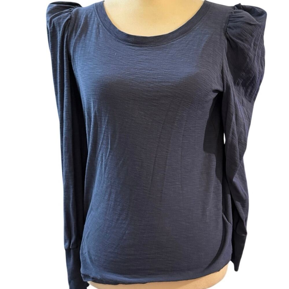 Nation LTD Navy Pima Cotton Puff Sleeve Long Sleeve Top, Women's Medium